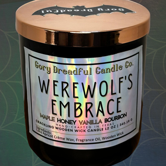 Werewolf's Embrace Crackling Wooden Wick Candle: Maple Honey Vanilla Bourbon - Picture 1 of 10